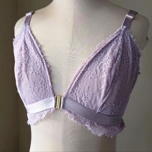Auden Eyelash Lace Dusty Purple Front-Close Bralette (Size L) with Gold Clasp